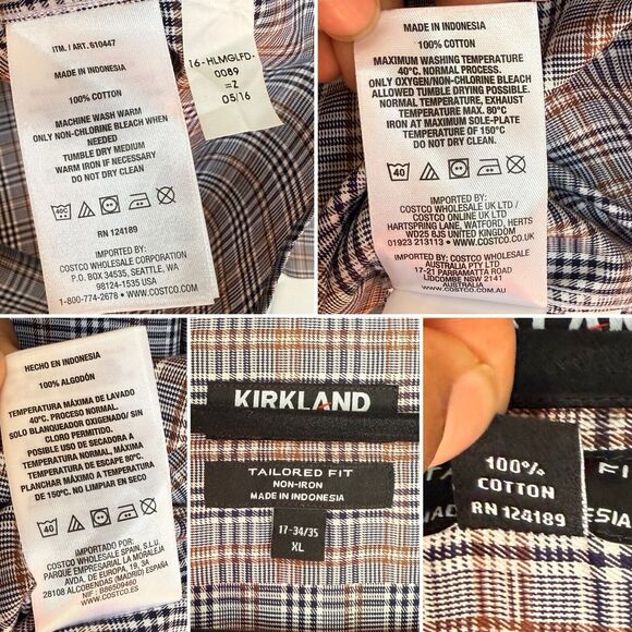 Men's Tailored Fit Plaid Shirt Size 17 XL Grey Multicolor Kirkland Signature - Picture 11 of 16